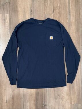 Carhartt Navy Long-Sleeve Pocket Tee with Logo Patch